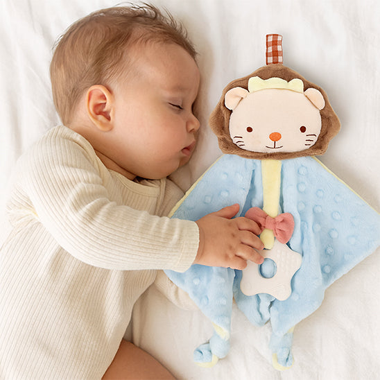 DOUDOU BEBE endormi paisible lion bleu