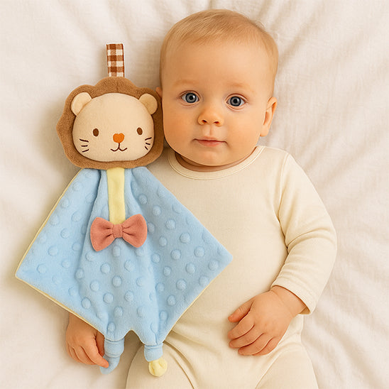 DOUDOU BEBE garcon reveille lion bleu
