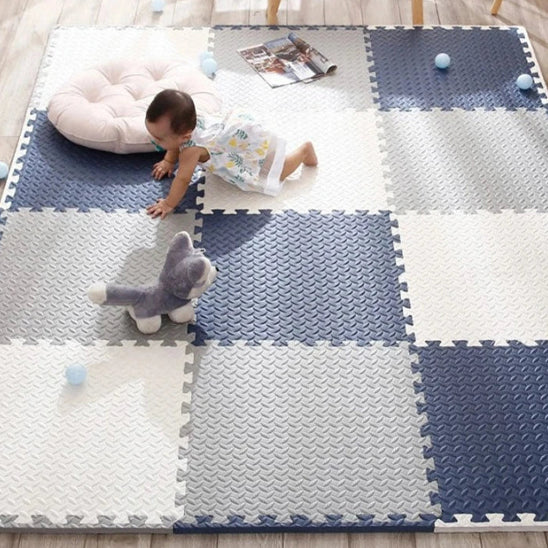 Tapis de motricite bebe bleu gris et blanc
