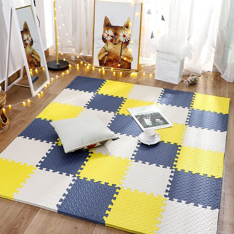 Tapis de motricite bebe jaune bleu blanc variant
