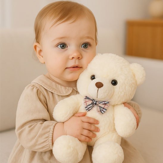 peluche ours blanc avec bébé fille