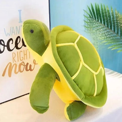 peluche tortue debout sur table